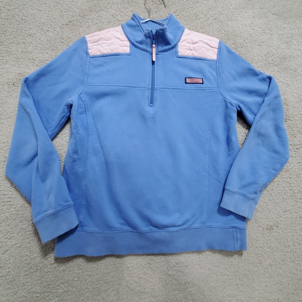 Vineyard Vines Activewear Top Womens M Blue Long Sleeve Mock Neck 1/4 Zip Cotton